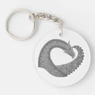 Llavero Dragón del corazón gris sobre blanco