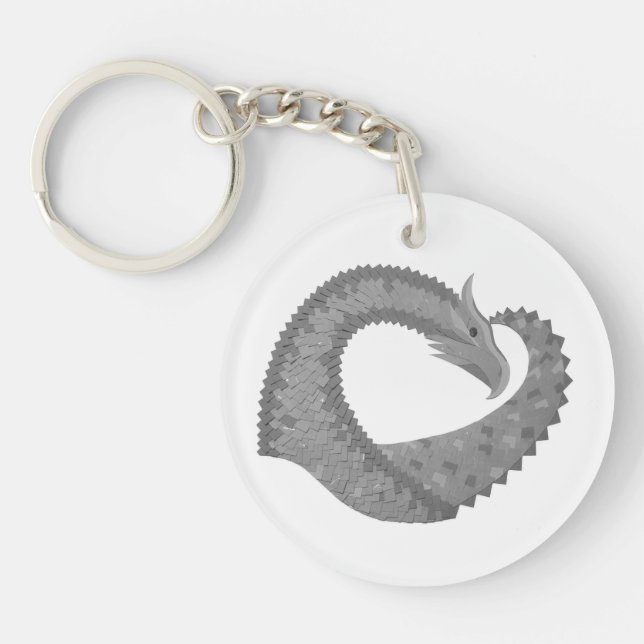 Llavero Dragón del corazón gris sobre blanco (Frente)