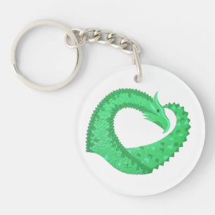 Llavero Dragón del corazón verde sobre blanco
