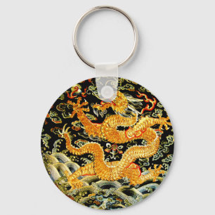 Llavero Dragón dorado de época zodiaco chino bordado