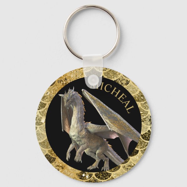 Llavero Dragón Dorado Personalizado (Anverso)