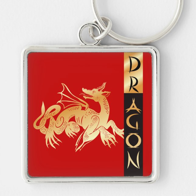 Llavero Dragón dorado y pancarta (Frente)