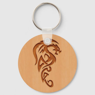 Llavero Dragón grabado en efecto madera