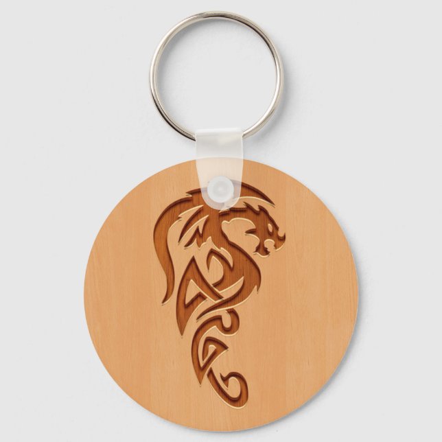 Llavero Dragón grabado en efecto madera (Anverso)