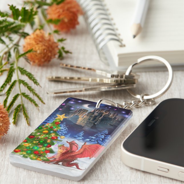 Llavero Dragón lanzando un árbol de Navidad (Frente Derecha)