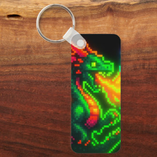 Llavero Dragón Neon Pixel - Diseño Retro Arcade Flame