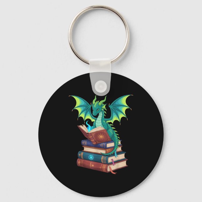 Llavero Dragon Reading Books Fantasy Lovers Mythical Creat (Anverso)