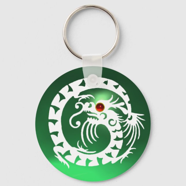 Llavero DRAGÓN SERPIENTE, blanco, rubí rojo, jade verde (Anverso)