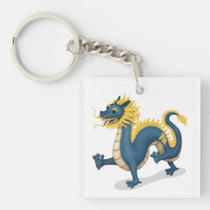 Llavero Dragón Zodiaco Chino Cute Rótulo Astrológico Blanc