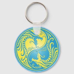 Llavero Dragones, azul y amarillo de Yin Yang