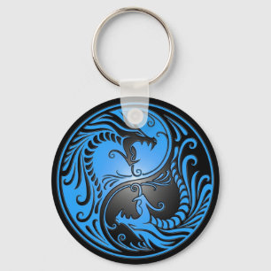 Llavero Dragones, azul y negro de Yin Yang