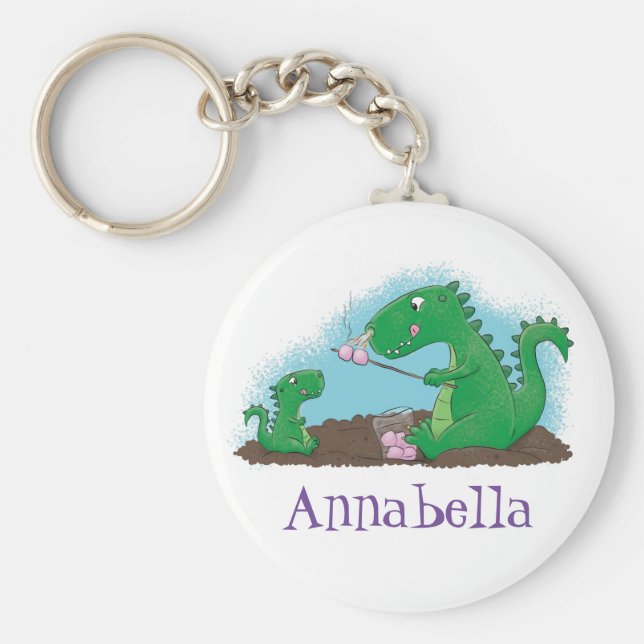 Llavero dragones cortos asando malvaviscos personalizado (Frente)