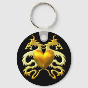 LLAVERO DRAGONES DEL CORAZÓN DEL ORO