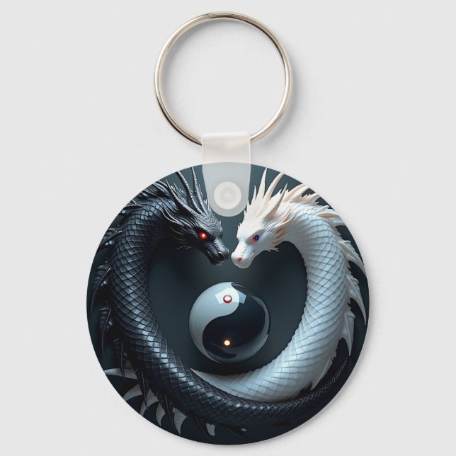 Llavero Dragones negros y blancos Yin Yang (Anverso)