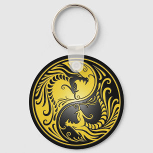 Llavero Dragones Yin Yang, amarillo y negro