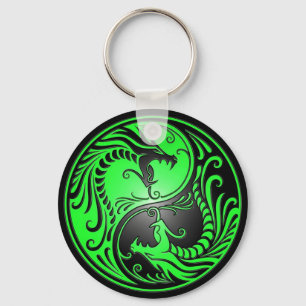 Llavero Dragones Yin Yang, verde y negro