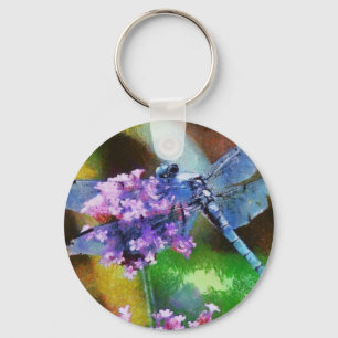 Llavero Dragonfly azul sobre el arte de los puntos de ajo 