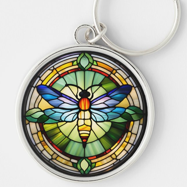 Llavero Dragonfly de vidrio manchado (Frente)