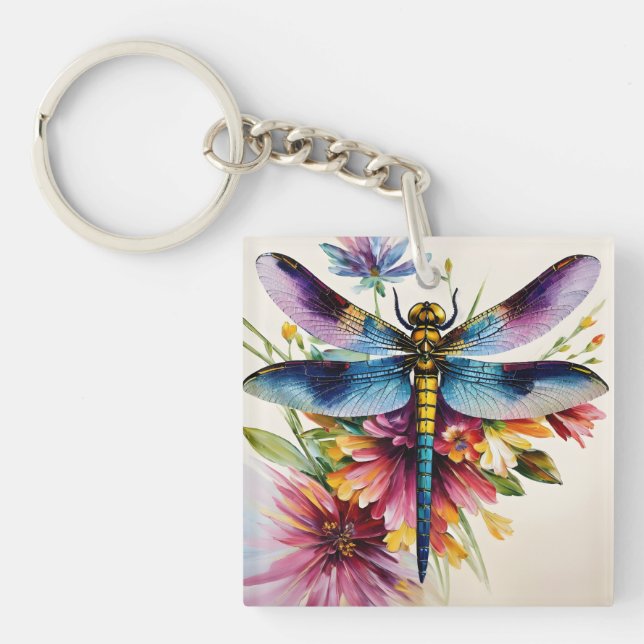 Llavero Dragonfly Floral Multicolor Art (Frente)