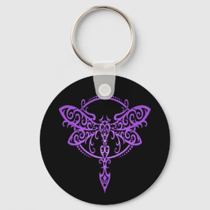 Llavero Dragonfly tribal, morado y negro