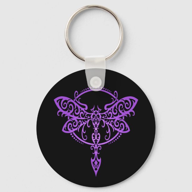 Llavero Dragonfly tribal, morado y negro (Anverso)