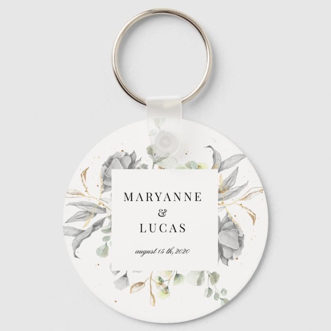 Llavero dramatic silver floral monogram wedding (Anverso)