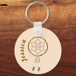 Llavero Dream Catcher con plumas y cuentas turquesas