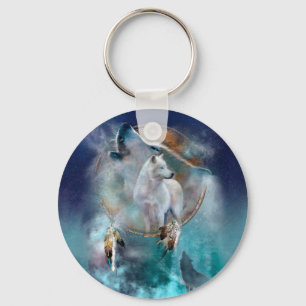 Llavero Dreamcatcher indio y lobo de cabeza tribal étnico