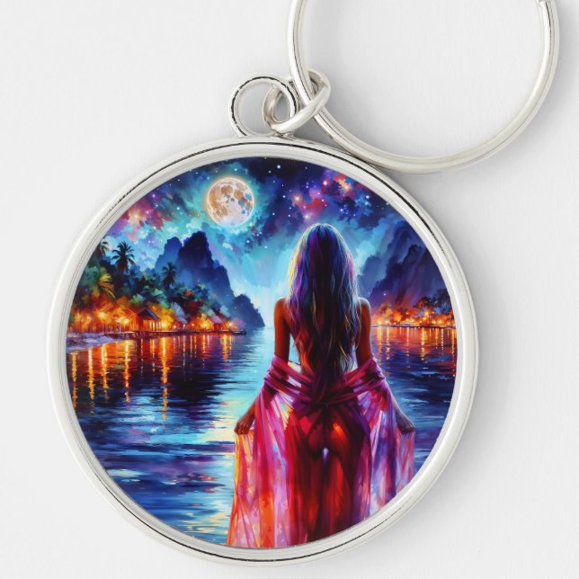 Llavero Dreamy ocean beach girl with moon and lights (Frente)