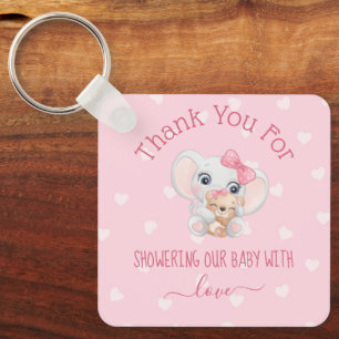 Llavero ducha de bebé niñas corazones rosados elefante agr
