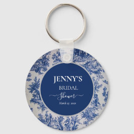 Llavero Ducha de Novia Azul y Blanco Toile de Jouy Francés