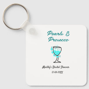 Llavero Ducha de novia perlas y prosecco azul negro nombre
