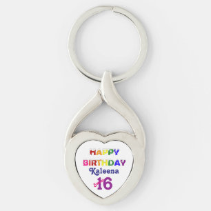 Llavero Dulce 16 del feliz cumpleaños con su nombre