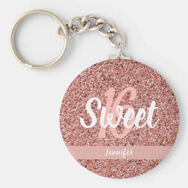 Llavero Dulce 16 Rosa del nombre del Purpurina rosado dora (Frente)