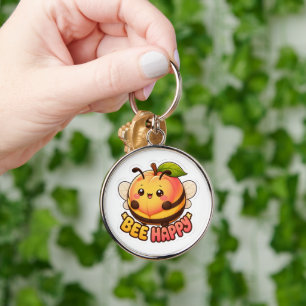 Llavero Dulce Abeja Feliz de Melocotón Kawaii Divertido Ju