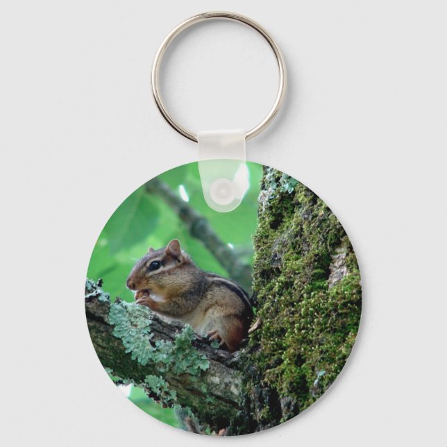 Llavero Dulce Chipmunk en ropa de árbol y regalos (Anverso)