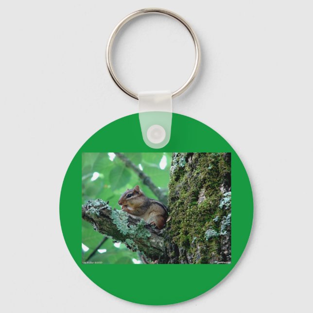 Llavero Dulce Chipmunk en ropa de árbol y regalos (Anverso)