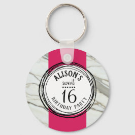 Llavero Dulce dieciséis de diseño rosa, negro, mármol blan