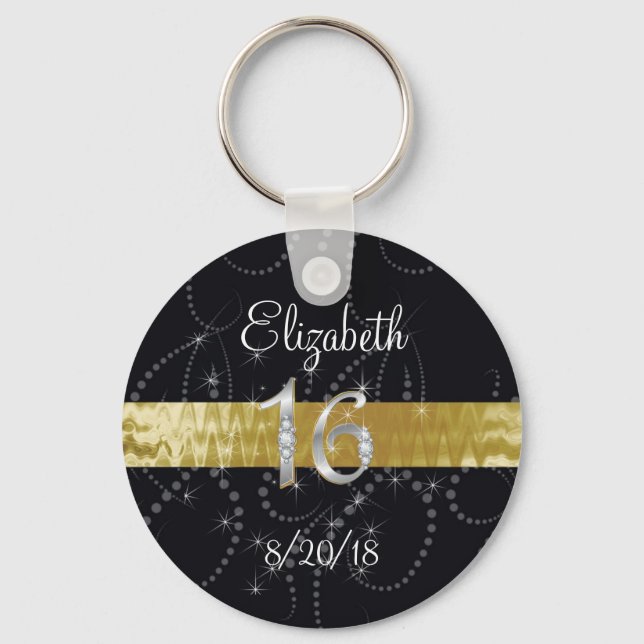 Llavero Dulce Dieciséis, Faux Gold & Silver, Party Favor (Anverso)