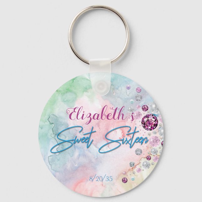 Llavero Dulce Dieciséis Perlas Gemas Azul Rosa Verde (Anverso)