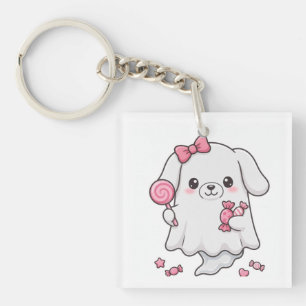 Llavero Dulce Fantasma de Caramelo con Lazo Rosa Sticker K