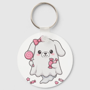 Llavero Dulce Fantasma de Caramelo con Lazo Rosa Sticker K