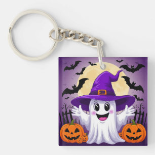 Llavero Dulce Fantasma de Dibujos Animados con Sombrero de