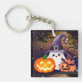 Llavero Dulce Fantasma de Halloween con Sombrero de Bruja