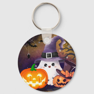 Llavero Dulce Fantasma de Halloween con Sombrero de Bruja