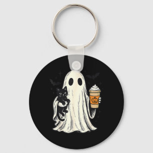 Llavero Dulce fantasma de Halloween sosteniendo gato negro