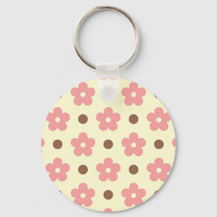 Llavero Dulce Floral Rosa y Lunares Marrones Retro