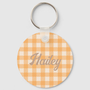 Llavero Dulce lindo divertido naranja gingham revisado pla