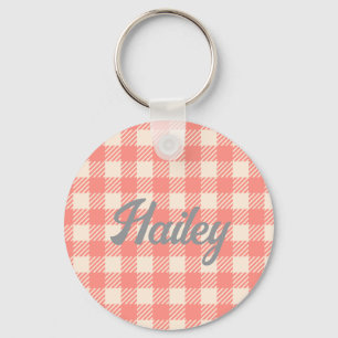 Llavero Dulce lindo melocotón rosa gingham chicharrón