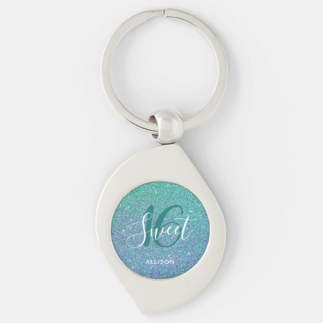 Llavero Dulce personalizado 16 Purpurina azul turquesa Gla (Anverso)